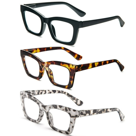REAVEE 3 Pack Oversized Square Reading Glasses Oprah Style for Women, Blue Light Blocking Large Frame Computer Readers Spring Hinge +3.5