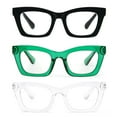 thumbnail image 1 of REAVEE 3 Pack Oversized Square Reading Glasses Oprah Style for Women, Blue Light Blocking Large Frame Computer Readers Spring Hinge Black+Green+Clear, 1 of 4