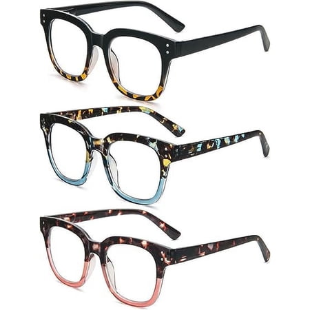 REAVEE 3 Pack Retro Oversized Reading Glasses for Women Blue Light Blocking Cute Square Computer Readers Spring Hinge 1.5