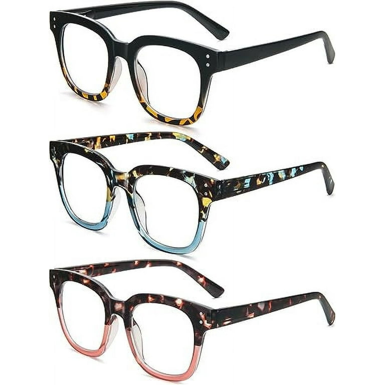 REAVEE 3 Pack Retro Oversized Reading Glasses for Women Blue Light Blocking Cute Square Computer Readers Spring Hinge 1.5