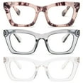 thumbnail image 1 of REAVEE 3 Pairs Oversized Square Reading Glasses with Case Oprah Style for Women, Blue Light Blocking Large Frame Computer Readers Spring Hinge Gray+Clear+Pink Tortoise, 1 of 4