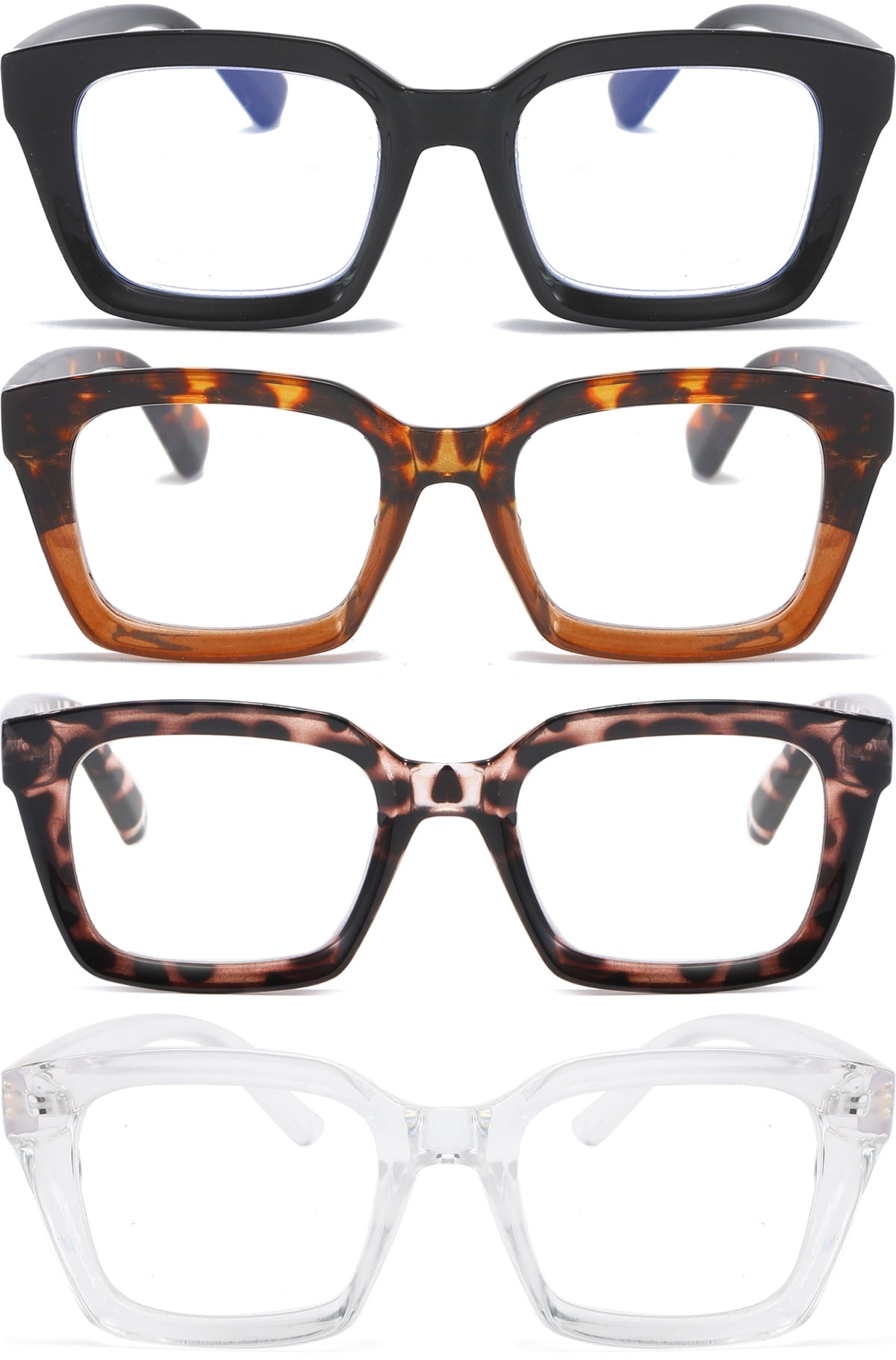 REAVEE 4 Pack Ladies Retro Oversized Reading Glasses Women Computer Reader Eyeglass 3.0