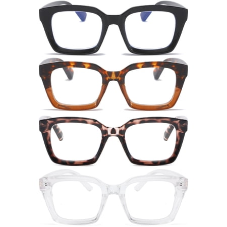 REAVEE 4 Pack Ladies Retro Oversized Reading Glasses Women Computer Reader Eyeglass 3.0