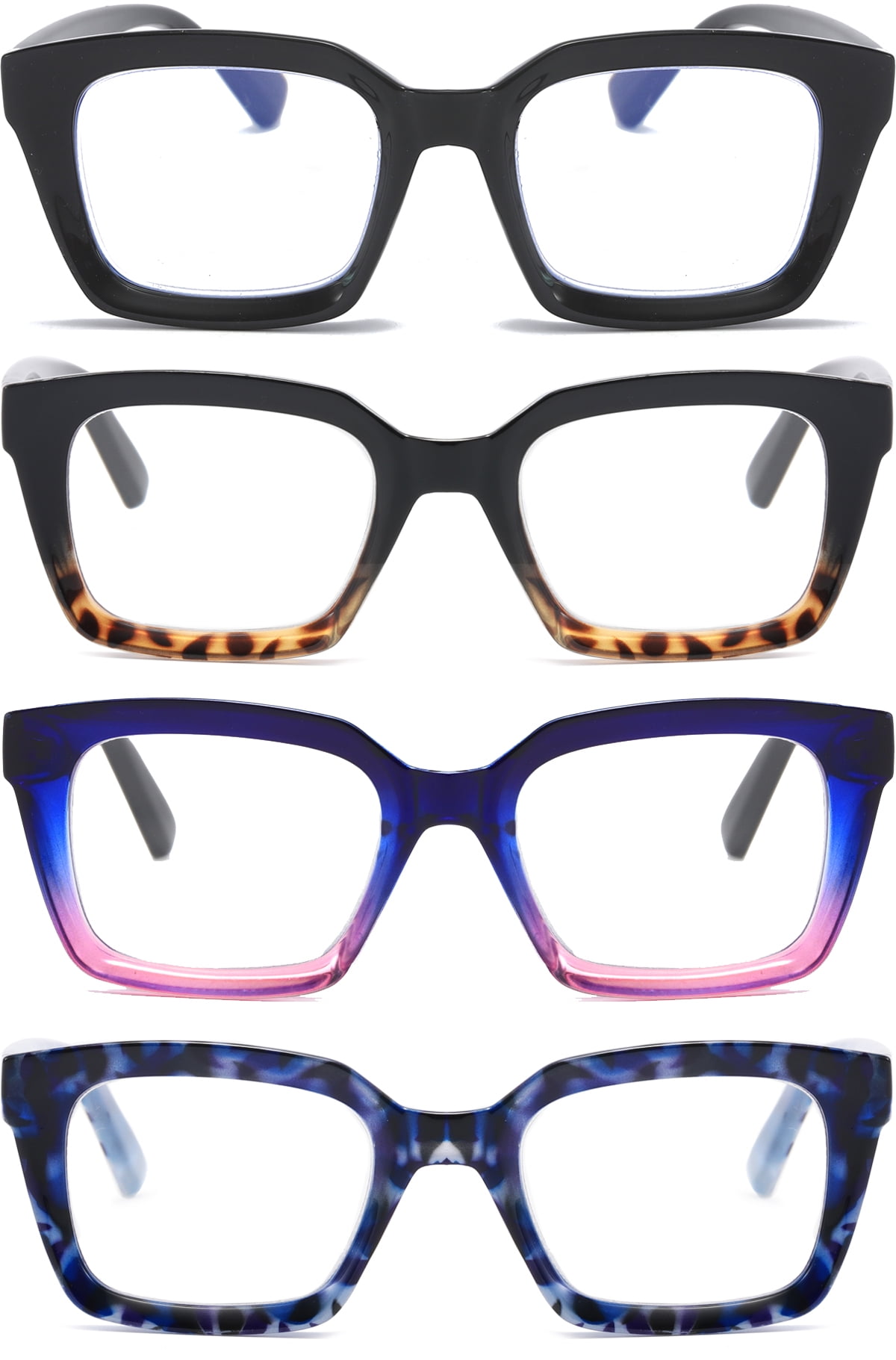 REAVEE 4 Pack Women Retro Oversized Reading Glasses Women Computer Reader Eyeglass 1.0