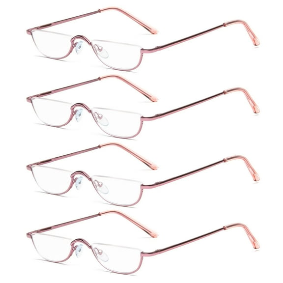REAVEE 4 Pair Half Reading Glasses Half Rim Metal Frame Glasses Spring Hinge Readers for Men and Women Pink 1.0