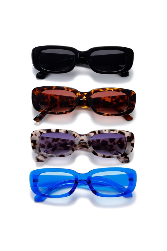 4 Pairs Rectangle Sunglasses for Women Men Trendy Y2k Retro 90s Sun Glasses UV Protection Cool Square Frame