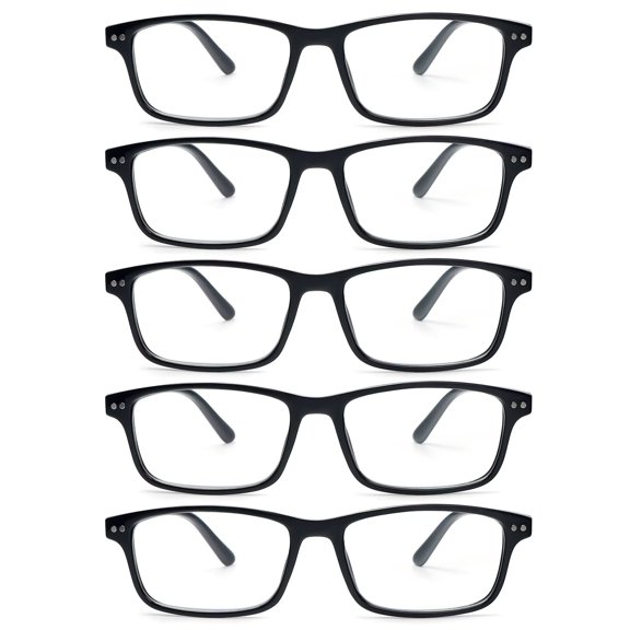 REAVEE 5 Pack Black Reading Glasses Classical Rectangular for Men Women Stylish Durable Reader 3.5