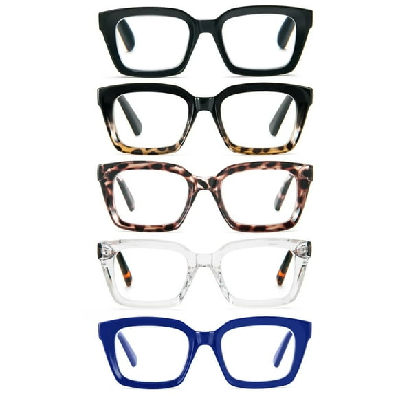 REAVEE 5 Pack Oprah Style Reading Glasses for Women Men Blue Light Blocking Computer Square Readers with Spring Hinge