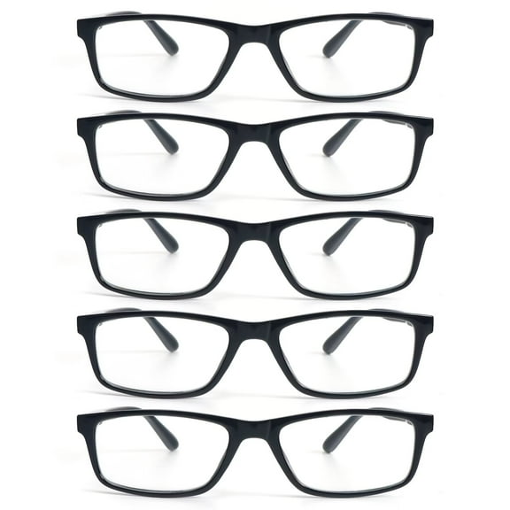 REAVEE 5 Pack Reading Glasses Classical Rectangle Black Frame with Spring Hinges 3.5