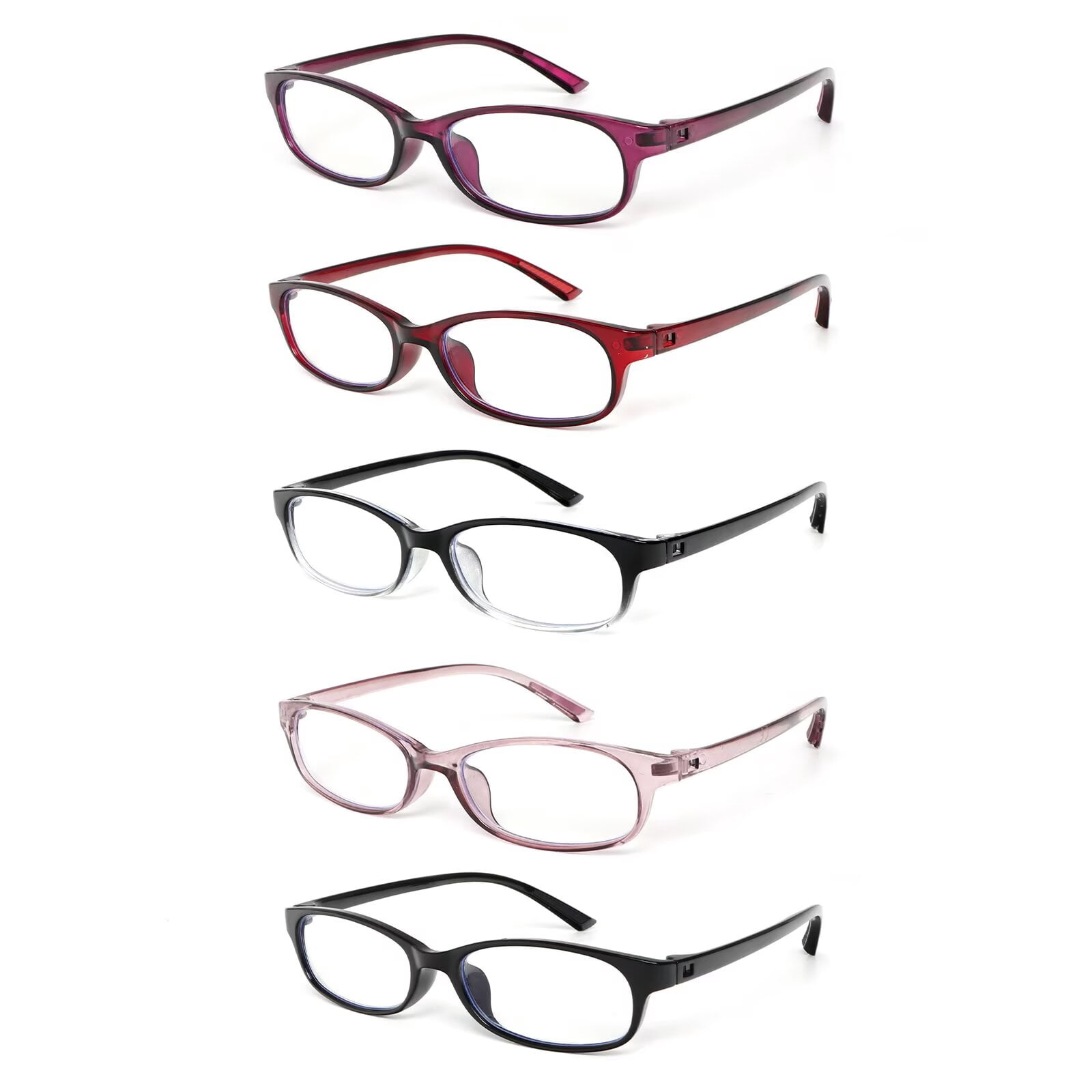 REAVEE 5 Pack Rectangular Classical Reading Glasses for Women Lightweight Full Frame Readers