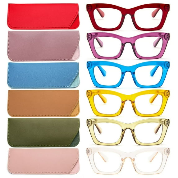 REAVEE 6 Pairs Oversized Square Reading Glasses with Case Oprah Style for Women, Blue Light Blocking Large Frame Computer Readers Spring Hinge +2.5