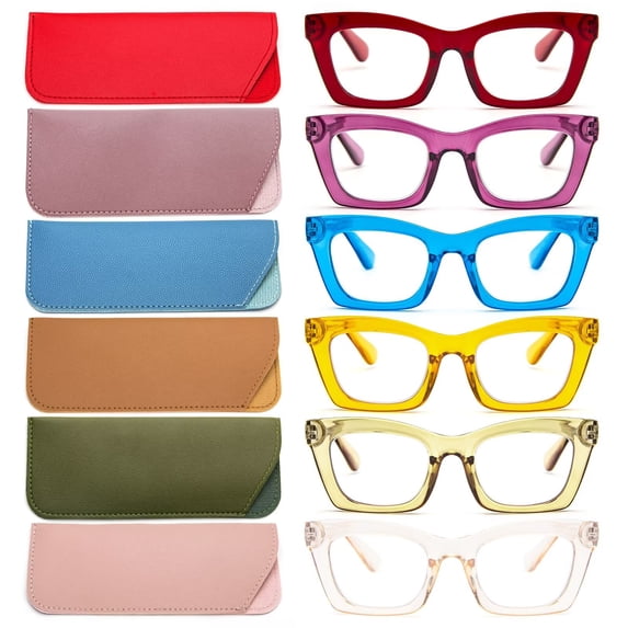 REAVEE 6 Pairs Oversized Square Reading Glasses with Case Oprah Style for Women, Blue Light Blocking Large Frame Computer Readers Spring Hinge +2.75