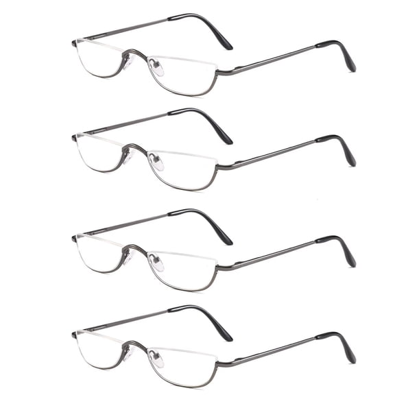 REAVEE Half Reading Glasses - 4 Pairs Half Rim Metal Frame Glasses Spring Hinge Readers for Men and Women, Gray 1.75