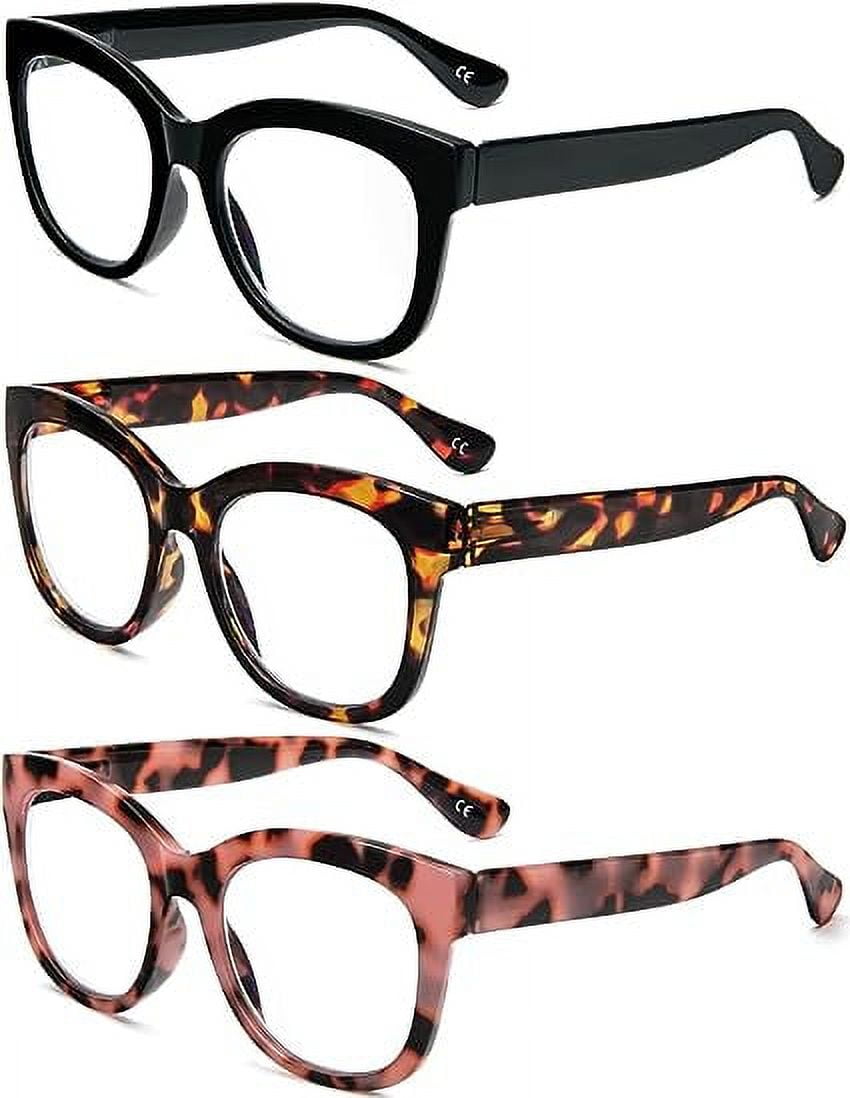 REAVEE Oversized Reading Glasses for Women, 3 Pack Blue Light Blocking Computer Retro Stylish