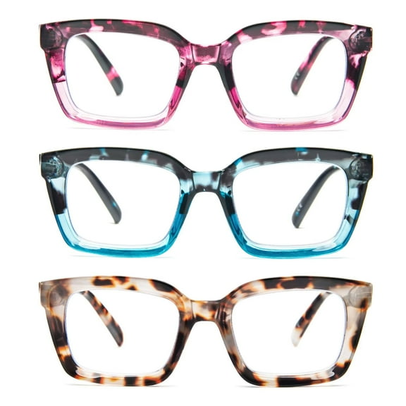 REAVEE Reading Glasses Blue Light Blocking Women Oversized Computer Readers 3 Pack Fashion Oprah Style Square