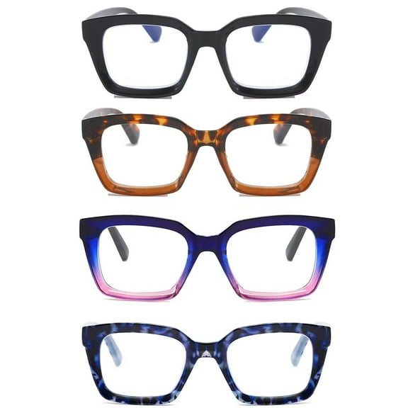 REAVEE Reading Glasses for Women Men Oversized 4 Pack Rectangle Computer Readers Retro Fashion Oprah Style Square