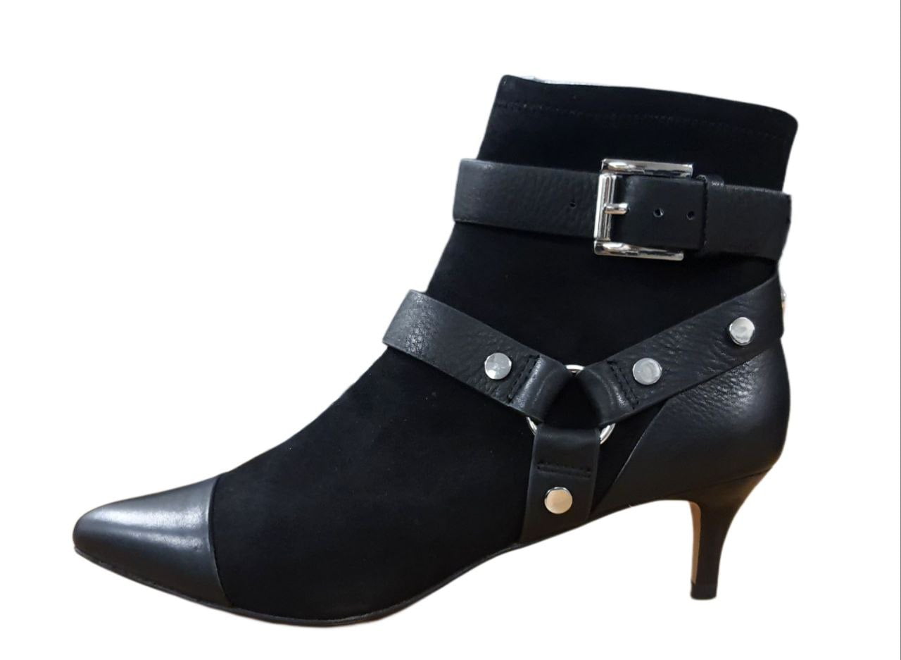 REBECCA MINKOFF Women's Kid Saskia Kitten Heel Booties, Black, 6