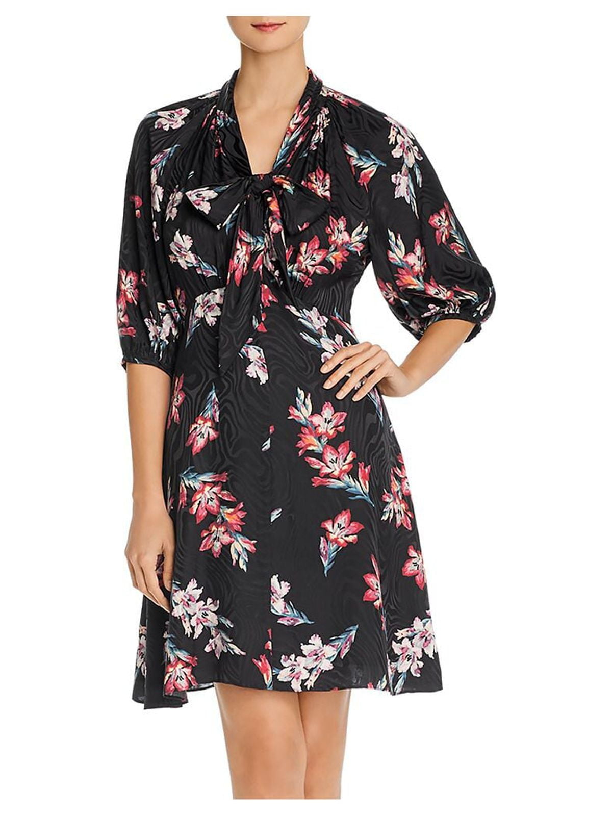REBECCA TAYLOR Womens Black Short Sleeve Above The Knee Fit + Flare Dress 0  - Walmart.com