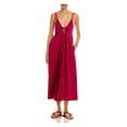 thumbnail image 1 of REBECCA TAYLOR Womens Purple Tie Open Back Unlined Textured Striped V Neck Tea-Length Fit + Flare Dress 0, 1 of 2