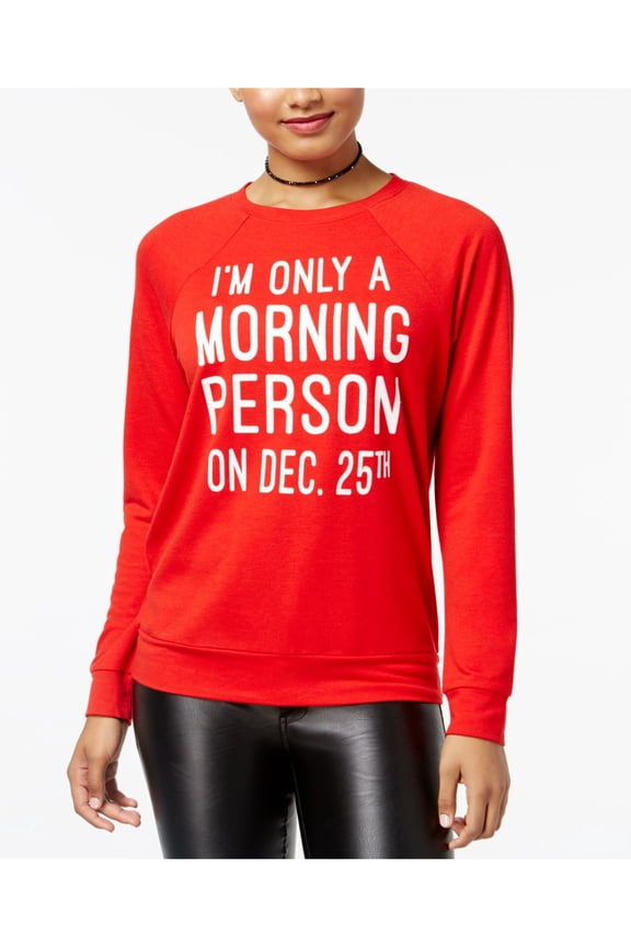 Womens Red Printed Long Sleeve T-Shirt Holiday Top Size: XS