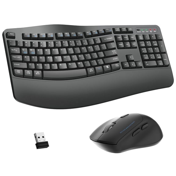 Wireless Wave Keys Combo, Ergonomic Keyboard and mouse, 2.4GHz, Full Size, Comfortable Natural Typing, for Laptop, Mac, Windows (Grey)