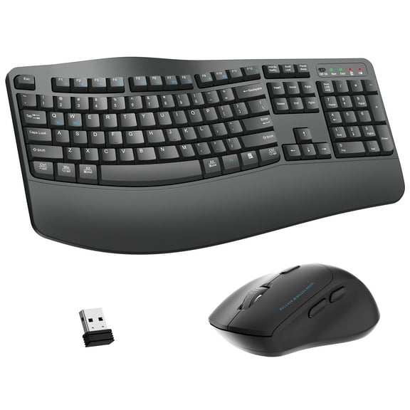 Wireless Wave Keys Combo, Ergonomic Keyboard and mouse, 2.4GHz, Full Size, Comfortable Natural Typing, for Laptop, Mac, Windows (Grey)