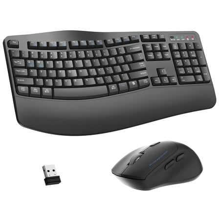 Wireless Wave Keys Combo, Ergonomic Keyboard and mouse, 2.4GHz, Full Size, Comfortable Natural Typing, for Laptop, Mac, Windows (Grey)