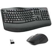 Wireless Keyboard and Mouse Combo, 2.4G Full Size Wave Keys Ergonomic Keyboard with Wrist Rest and 3-Level DPI Adjustable Wireless Ergonomic Mouse for Windows, 