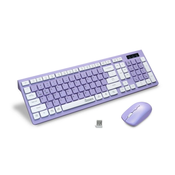 RECCAZR Wireless Keyboard and Mouse Combo, 12 Multimedia and Shortcut Keys, 3-Year Battery Life, 2.4G Wireless keyboard and mouse for Mac, PC, Laptop, Windows, Desktop (Purple)
