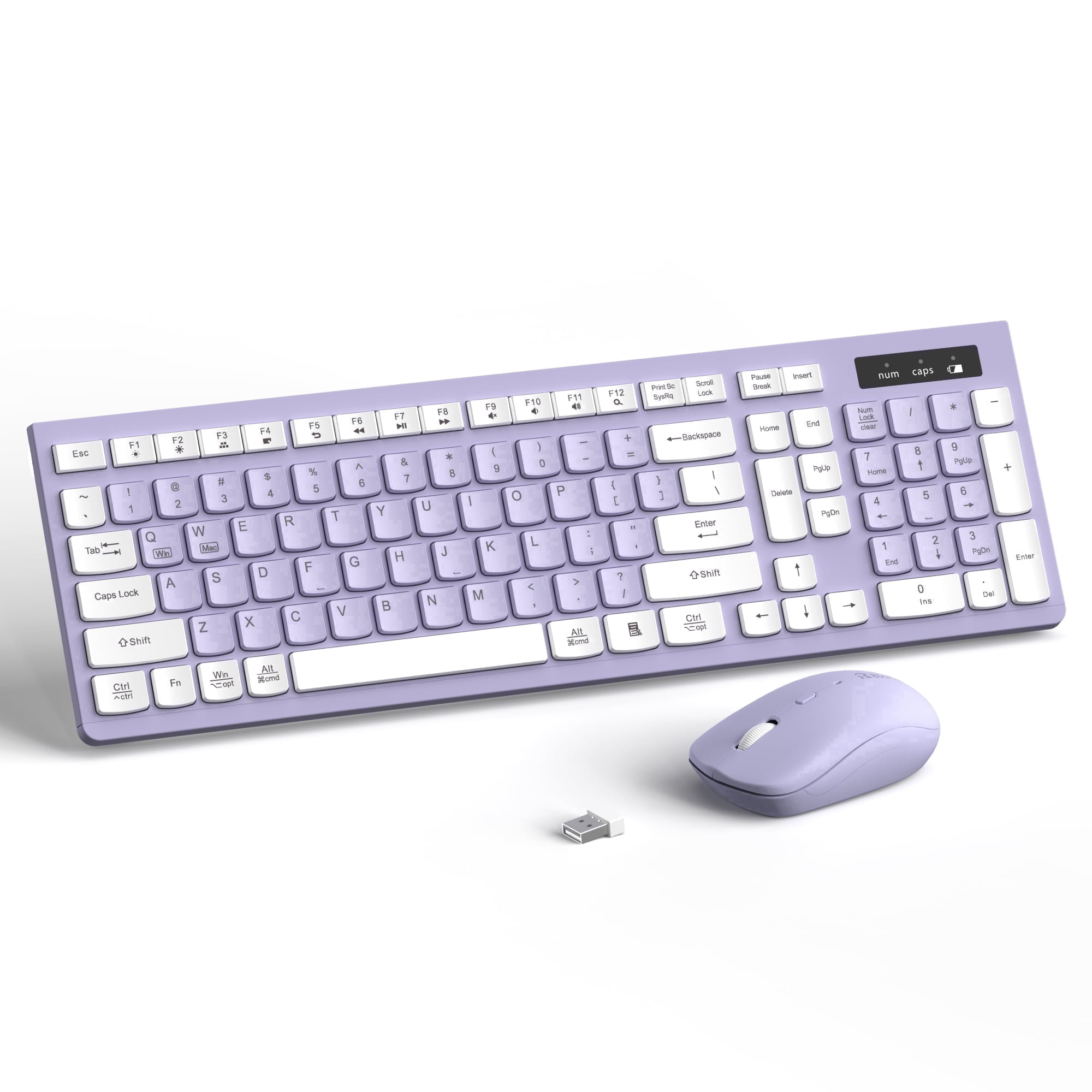 RECCAZR Wireless Keyboard and Mouse Combo , 2.4G Full Size, 12 Multimedia and Shortcut Keys, 3-Year Battery Life, for Wi