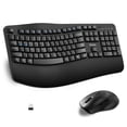 thumbnail image 1 of RECCAZR Ergonomic Wireless Keyboard and Mouse Combo, Leather Cushioned Palm Rest, Wave Keys, 3-Level DPI Adjustable Wireless Ergonomic Mouse for Windows, Mac OS Desktop/Laptop/PC（Black), 1 of 9