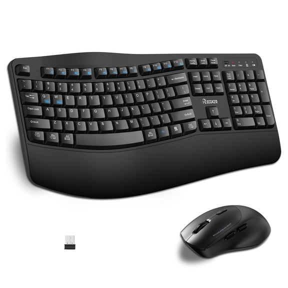 Wireless Keyboard and Mouse Combo, Advance Ergonomic Keyboard and Mouse, Wave Keys, Cushioned Plam Rest, Comfortable Silent Natural Typing, 2.4G Cordless Set for Multi-OS, Windows/Mac(Black)