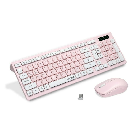 Wireless Keyboard and Mouse Combo-Ultra Quiet Operation, 12 Multimedia and Shortcut Keys, 3-Year Battery Life, 2.4G Wireless keyboard and mouse for Mac, PC, Laptop, Windows, Desktop ( Cream Pink)