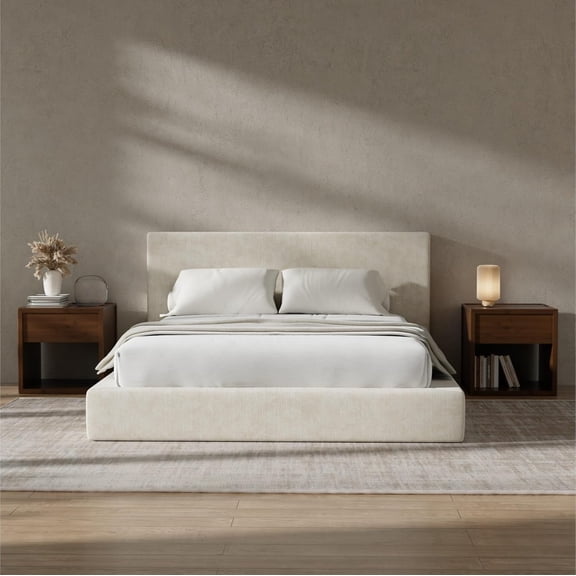 RECCI AirFrame Queen Upholstered Bed Frame with Plush Padded Headboard | Plush Padded Headboard, 360 Soft Foam Surround, Low Profile Cloud Bed Frame, No Box Spring Required, Easy Assembly