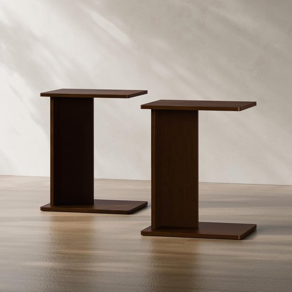 RECCI Solid Bamboo C-Shaped End Table Set of 2 for Couch and Sofa, Sustainable Mid-Century Modern Wood Side Table for Living Room or Bedroom, Tool-Free Assembly C Table Nightstand (Espresso Brown)