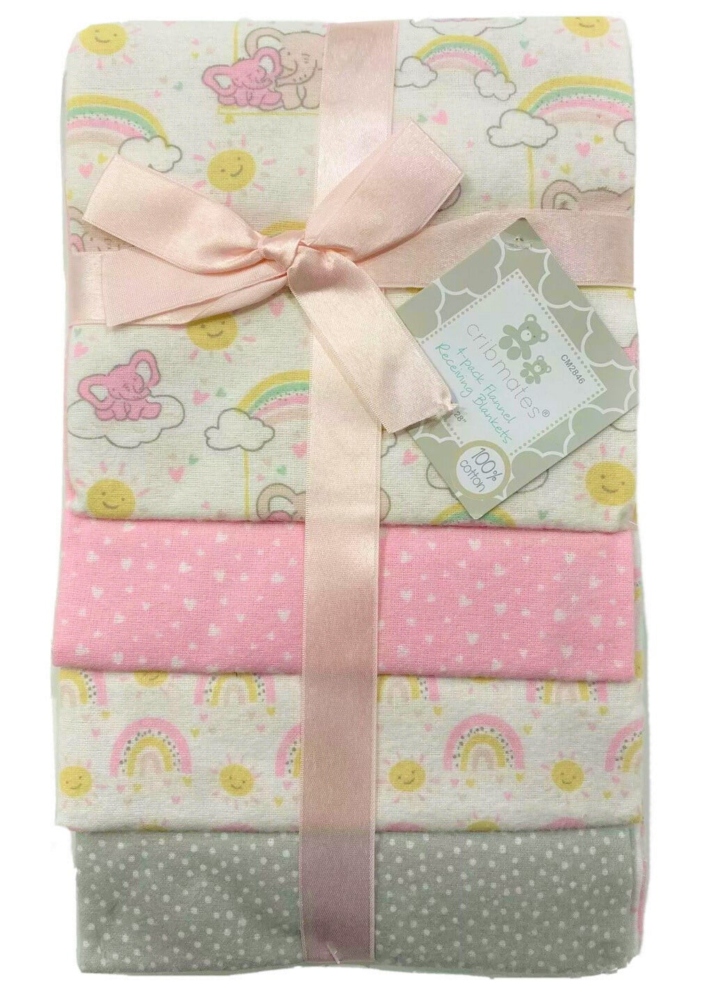 RECEIVING X4 - CRIBMATES GIRLS - ELEPHANT RAINBOW - BLANKETS COTTON 4 PACK BABY