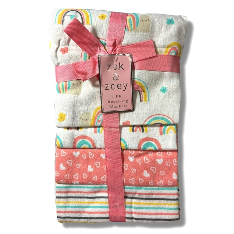 RECEIVING X4 ZAK ZOE GIRLS 243 RAINBOW PINK BLANKETS COTTON 4 PACK BABY