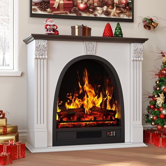 RECHHX White Electric Fireplace Heater, 3D Realistic Flame Mantel with Roman Column