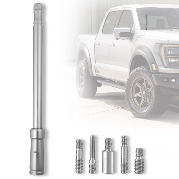 RECON Aluminum 8" Antenna Mast Style (Fits OEM Factory Threaded Antenna) Multiple Colors (Brushed Aluminum)