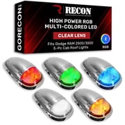 RECON - Fits 03-18 RAM 2500/3500 Premium 5-PC Ultra Bright LED Cab Roof Light Kit High Power RGB Multi-Colored w/Mobile App - Smoked or Clear Lens CLEAR LENS