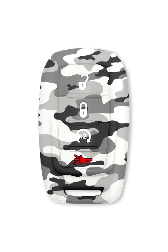 Fits 19-25 Dodge RAM 1500, 2500, 3500 Quality 100% Silicone Rubber Rugged Key Fob Protection Cover 4 Button Style w/ Glow in The Dark Buttons (Arctic Camo)