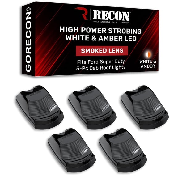RECON - Fits 2017-2022 Super Duty (F250, F350, F450) 5-Piece Cab Roof Light Kit High Power Strobe LED White & Amber & Running Lights (Replaces Factory Cab Roof Lights Only) (SMOKED LENS)