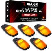 RECON - Fits 2019-2025 RAM HD 2500/3500 5-Piece Cab Roof Light Set 2-Way Front & Rear Facing Ultra High Power LED Multiple Lens & Colors Replaces Factory/OEM Cab Lights AMBER LED, AMBER LENS