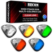 RECON - Fits 99-16 Super Duty Premium 5-PC Ultra Bright Cab Roof Light Kit High Power RGB Multi-Colored LED w/Mobile App NOTE Only fits models without Factory cab lights CLEAR LENS