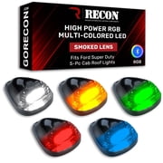 RECON - Fits 99-16 Super Duty Premium 5-PC Ultra Bright Cab Roof Light Kit High Power RGB Multi-Colored LED w/Mobile App NOTE Only fits models without Factory cab lights SMOKED LENS