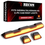 RECON PREMIUM Fits 2020-2025 Sierra & Silverado 2500/3500 Heavy Duty Ultra Bright Amber LED Cab Roof Lights Replaces Factory/OEM Cab Lights Only AMBER LED, SMOKED LENS
