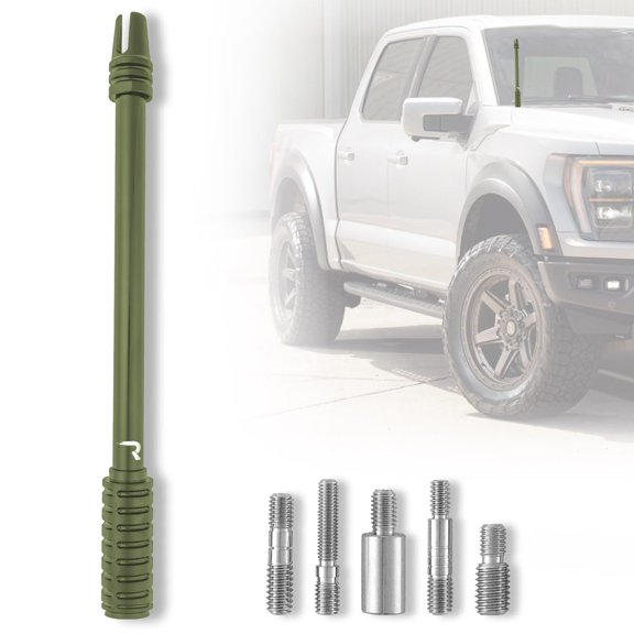 RECON Premium Army Green 10" AR Barrel Style Aluminum Truck Antenna with Threaded 3-Pronged Tip (Fits OEM Factory Threaded Antenna Bases) (Antenna, Army Green)