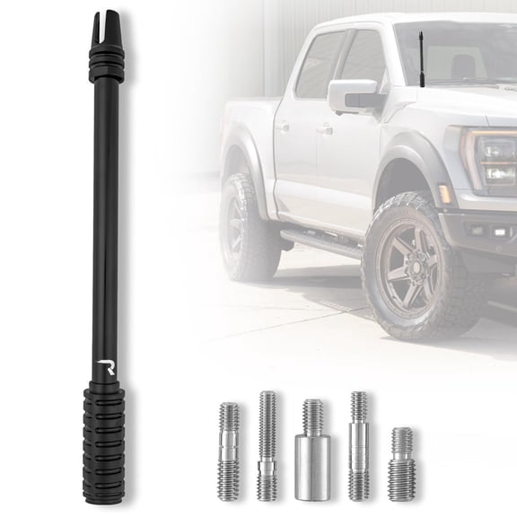RECON Premium Black 10" AR Barrel Style Aluminum Truck Antenna with Threaded 3-Pronged Tip (Fits OEM Factory Threaded Antenna Bases) (Antenna, Black)
