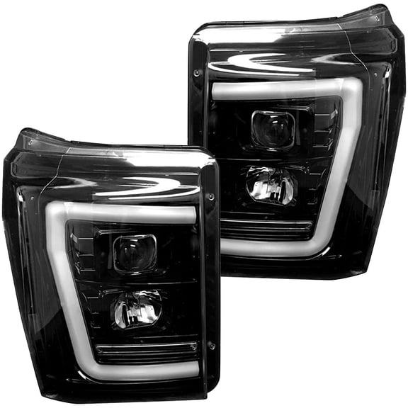 RECON - Fits 2011-2016 Ford Super Duty (F250, F350, F450, F550) Premium Projector Headlights Ultra Bright OLED Halos, DRL (SMOKED LENS)