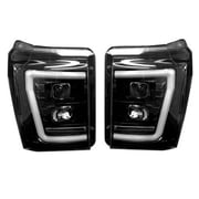 RECON - Fits 2011-2016 Ford Super Duty F250, F350, F450, F550 Premium Projector Headlights Ultra Bright OLED Halos, DRL SMOKED LENS